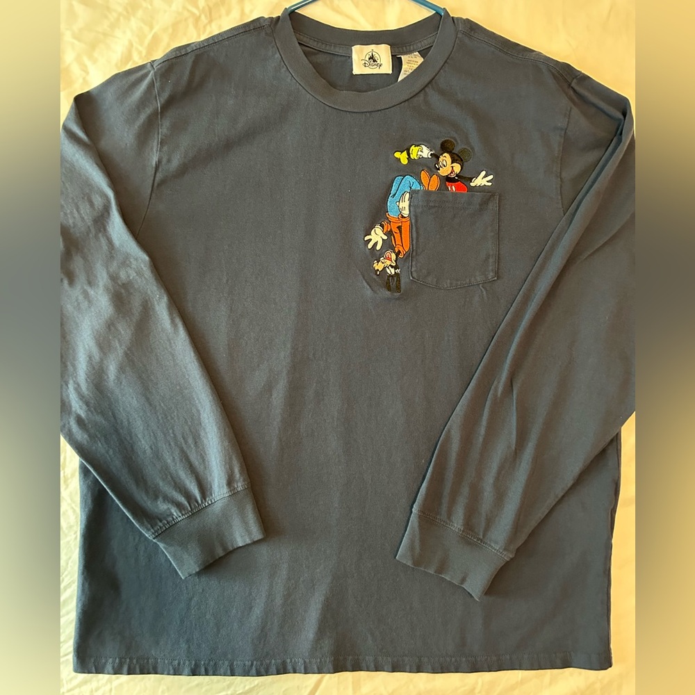 Disney embroidered Navy Blue Crew Neck long sleeve Shirt front and back design